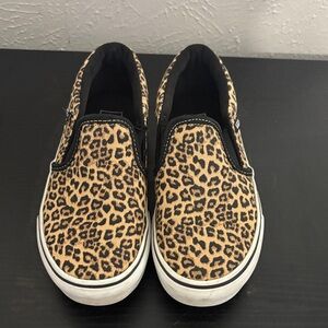 Vans Kids Slip-On Sneakers Leopard Print Black and Tan